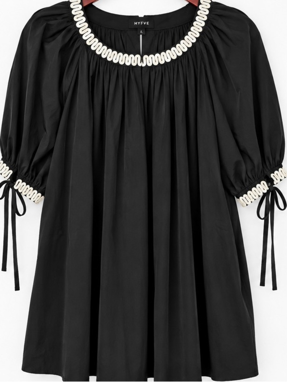 HYFVE Black Peasant Tunic with Cream Loop Trim